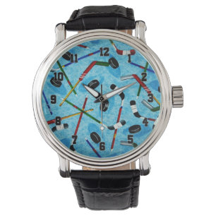 Montre Thème du hockey sur glace bleu
