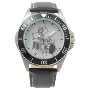 Montre Thème musical de batteur squelette chapeau haut de