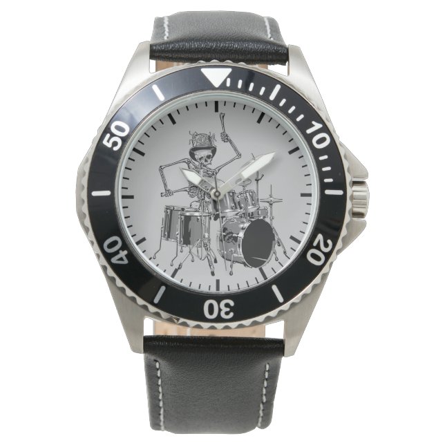 Montre Thème musical de batteur squelette chapeau haut de (devant)