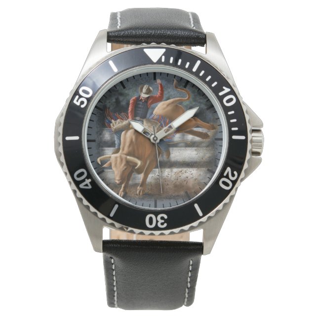 Montre Thème occidental Cowboy Rodeo Cavalier Taureau Buc (devant)