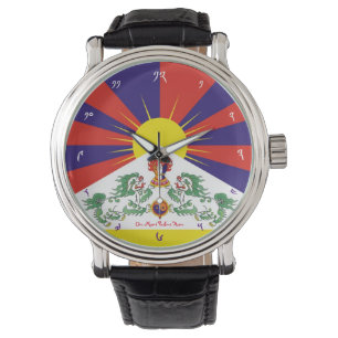 Montre Tibétain : Un drapeau pour le Tibet et les lions