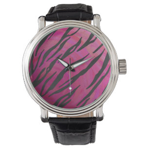 Montre Tiger noir et rose chaud