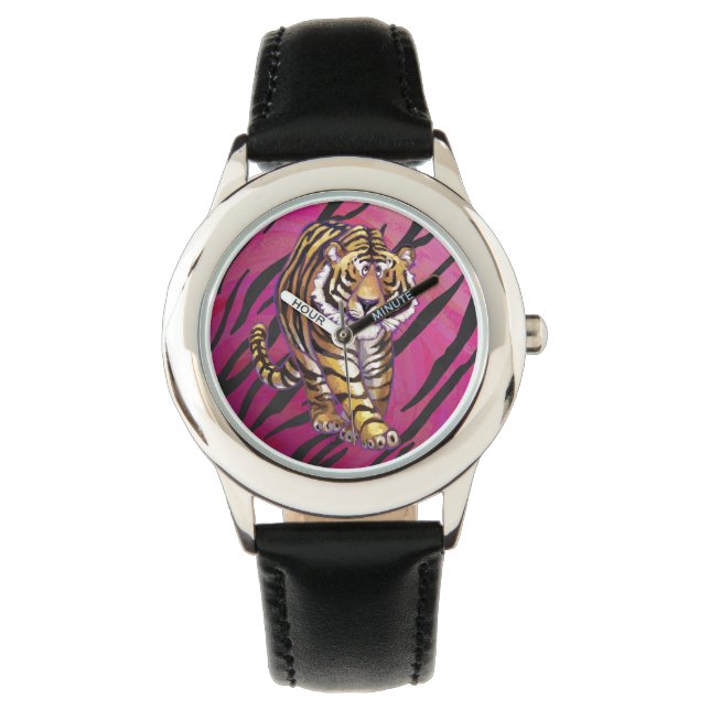Montre Tiger rose chaud et noir (devant)