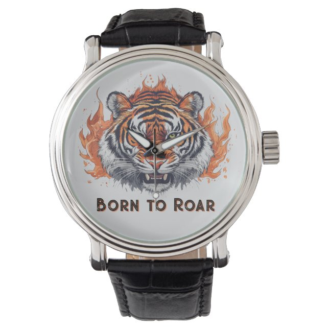 Montre Tigre à flammes - Texte personnalisable (devant)