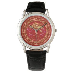 Montre Tigre chinois Zodiac Rouge/Or ID542
