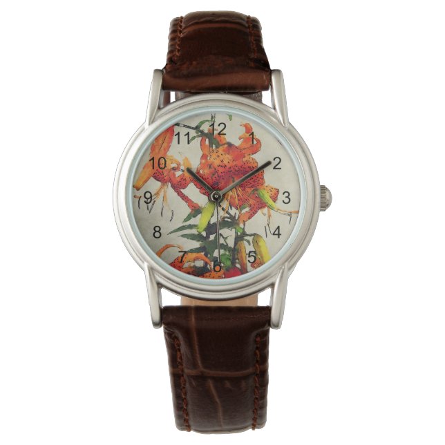 Montre Tigre d'Aquarelle orange Lily 1 (devant)