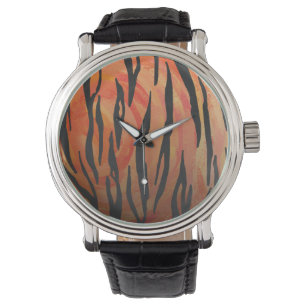 Montre Tigre Imprimé orange chaud et noir