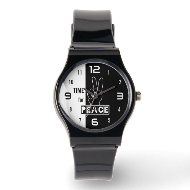Montre Time for Peace – Black & White Hand Design (Recto)