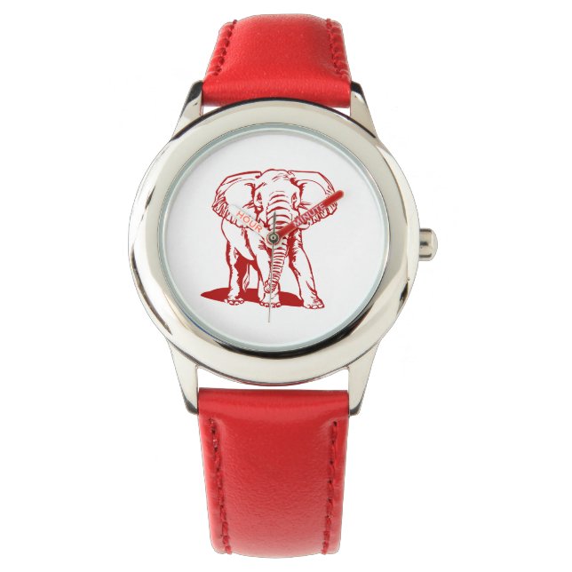 Montre Tirage de trait d'éléphant rouge sombre (devant)