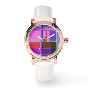 Montre Tissu à carreaux rose motif Madras
