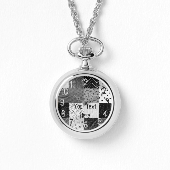 Montre Tissu patchwork noir et blanc vintage (Recto)
