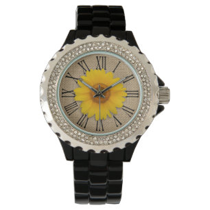 Montre Toile de jute rustique jaune ensoleillée de