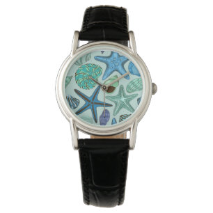 Montre Tons De Coquillages Bleus Et Motif D'Écre
