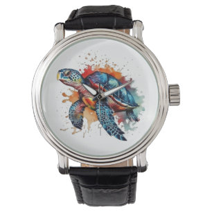 Montre tortue colorée en aquarelle