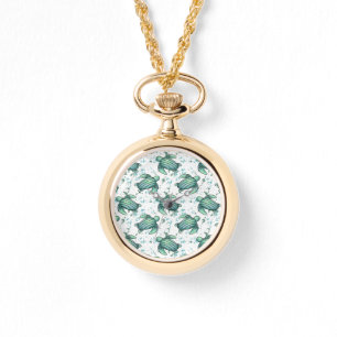 Montre tortue de mer à l'aquarelle verte motif bleu anima
