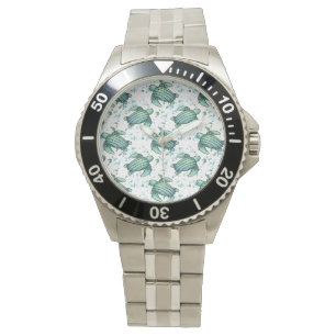 Montre tortue de mer aquarelle verte motif bleu animal