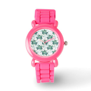 Montre tortue de mer aquarelle verte motif bleu animal