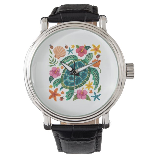 Montre Tortue de mer florale Boho (devant)