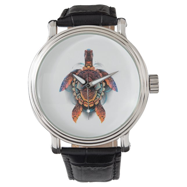 Montre Tortue de mer Mandala Oeuvre d'art animal marin Bo (devant)