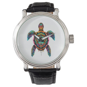 Montre Tortue de mer Mandala Oeuvre d'art animal marin Bo