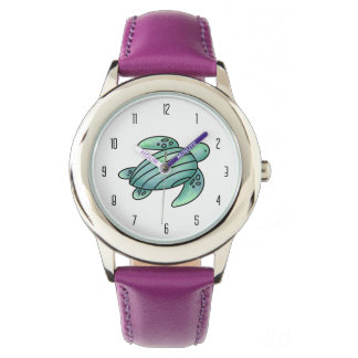 Montre tortue de mer peinte à l'aquarelle dessin animé bl