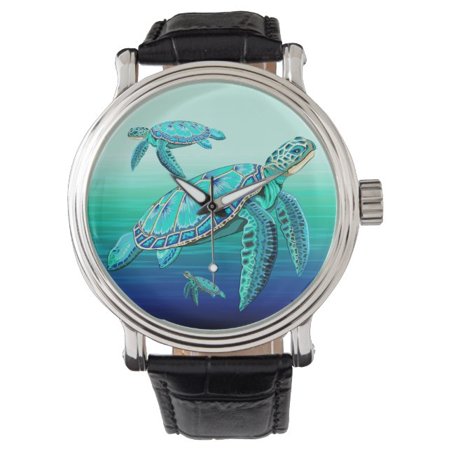 Montre Tortue de mer Turquoise Vie océanique (devant)