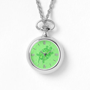 Montre Tortue de remous de fractale - chaux et vert vert