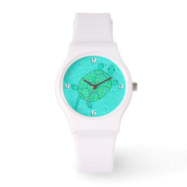 Montre Tortue tourbée arabesque - nuances de vert (Recto)