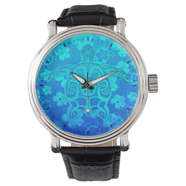 Montre Tortue tribale bleue (devant)