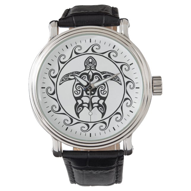 Montre Tortue tribale noire (devant)