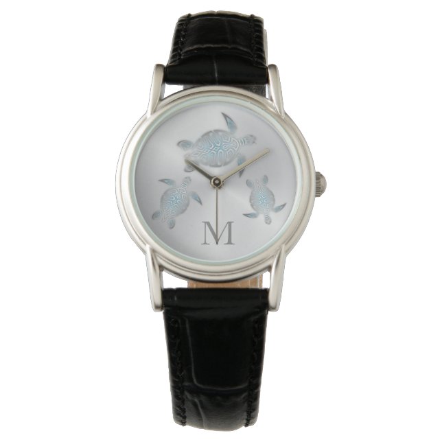 Montre Tortues Argentées | Monogramme Coastal (devant)