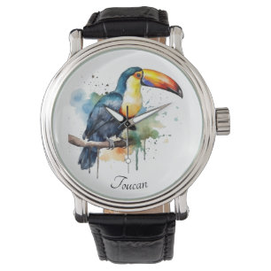 Montre toucan coloré assis sur une branche, personnalisab