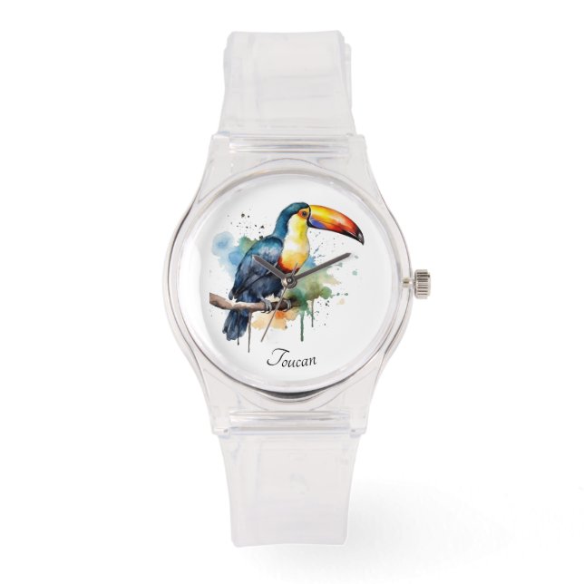 Montre toucan coloré assis sur une branche, personnalisab (Recto)