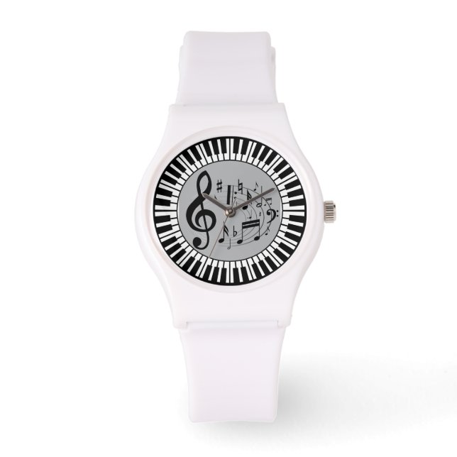 Montre Touches De Piano Circulaire Et Notes De Musique (Recto)