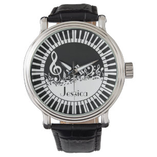 Montre Touches de piano circulaires et notes de musique m