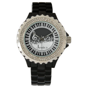 Montre Touches de piano circulaires et notes de musique m