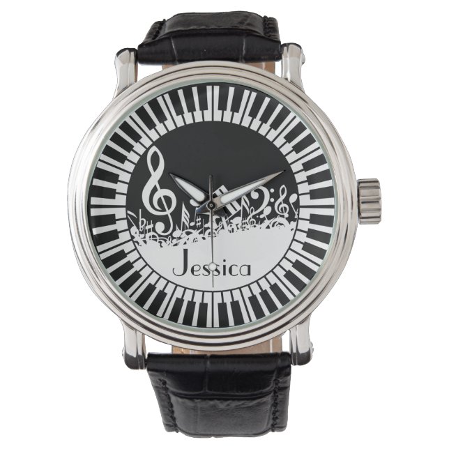 Montre Touches de piano circulaires et notes musicales mé (devant)