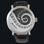 Montre Touches de piano personnalisables et notes de musi<br><div class="desc">Personnalisé Design musical inhabituel avec touches de piano tourbillonnantes avec notes de musique dorée qui sortent du centre des touches. Cette conception ferait le cadeau parfait pour les amateurs de piano et est disponible sur une collection de cadeaux et de produits en papier.</div>