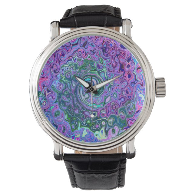 Montre Tourbillon Vert et Violet Abstrait Rétro Groovy (devant)