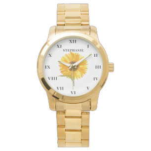 Montre Tournesol Aquarelle Jaune Floral Moderne