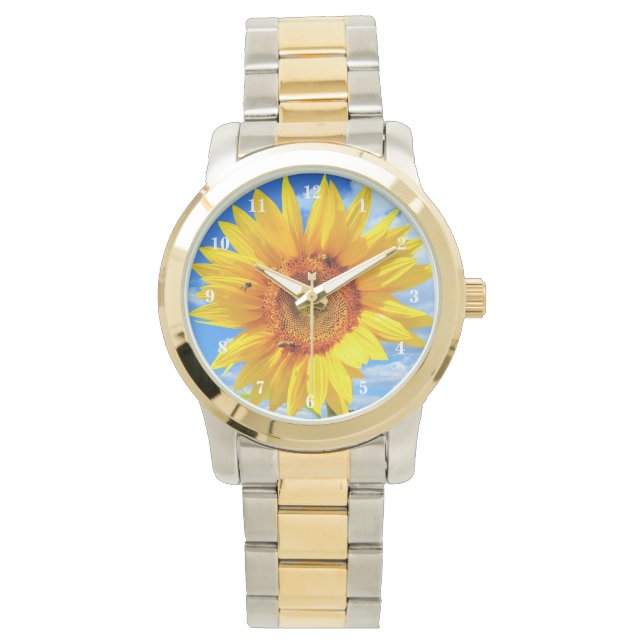 Montre Tournesol jaune et abeilles sur le ciel bleu - Jou (devant)