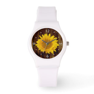 Montre Tournesol sur le bois de la grange Vintage