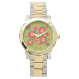 Montre Tournesols rouges Graphique vert 