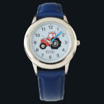 Montre Tracteur de ferme mignonne pour garçon Enfants ave<br><div class="desc">Cette jolie montre pour enfants présente un dessin de tracteur rouge dessiné à la main sur le bleu,  avec des chiffres clairs,  et peut être personnalisée avec le nom de votre garçon. Parfait pour une ferme et tracteur amoureux enfants première montre! Consultez notre magasin pour d'autres modèles mignons.</div>