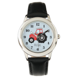 Montre Tracteur de ferme rouge avec nom Enfants