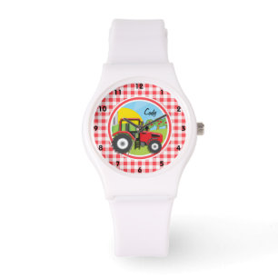 Montre Tracteur rouge sur En vichy rouge et blanc