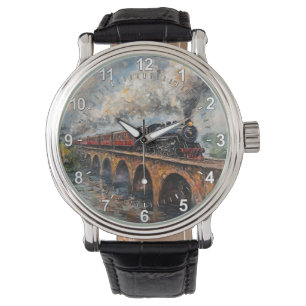 Montre Train à vapeur sur un pont - Peinture à l'huile