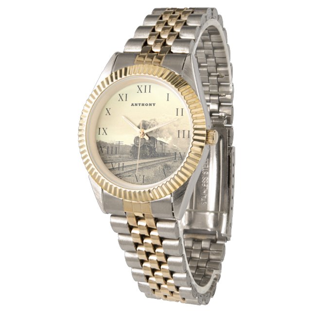 Montre Train Locomotive vintage Anniversaire Voyage noir (Incliné)