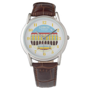 Montre Tramway jaune Lisbonne vintage rond