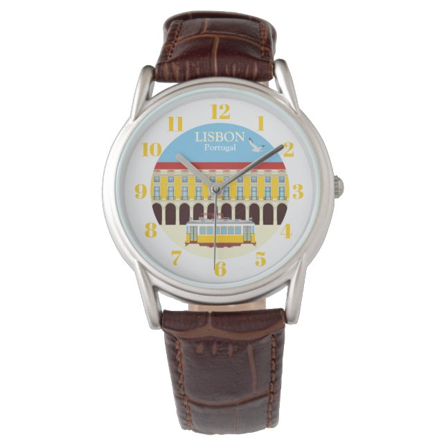Montre Tramway jaune Lisbonne vintage rond (devant)